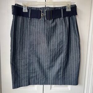 Body By Victoria 90's Denim Blue Belted Pinstripe Stretchy Pencil Skirt Sz 8 Y2K
